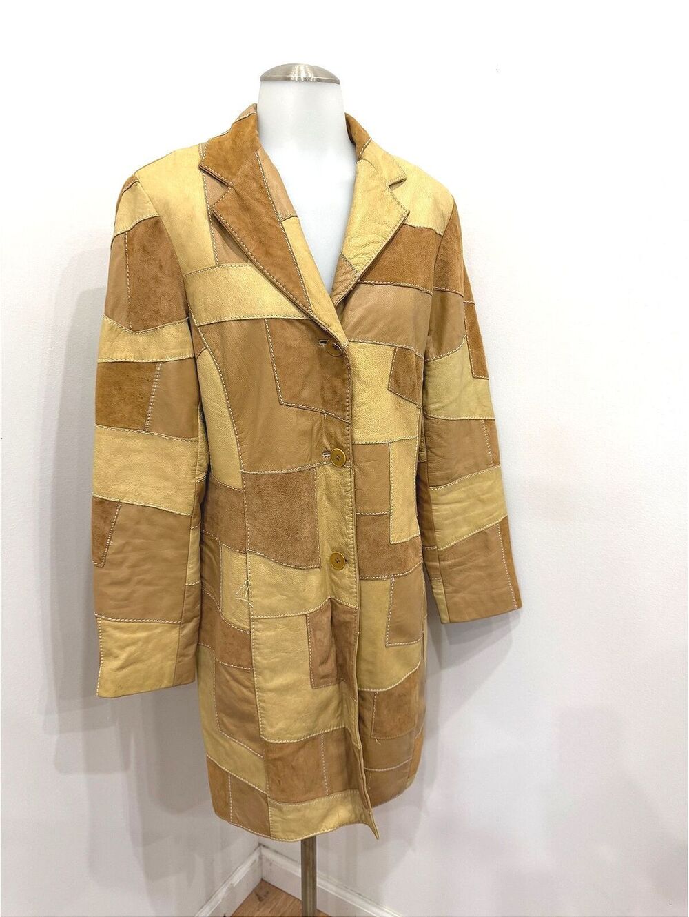 Elements by Vakko Patchwork Leather Coat Medium y2k jacket